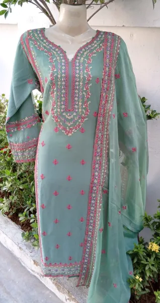 Pakistani Original Schick Chiffon Stitched 2 Pcs _ Frog Green 
